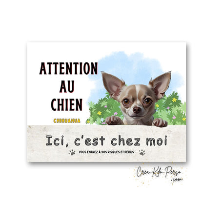 Plaque Chihuahua Attention au chien panneau de portail je monte la garde