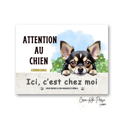 Plaque Chihuahua Attention au chien panneau de portail je monte la garde