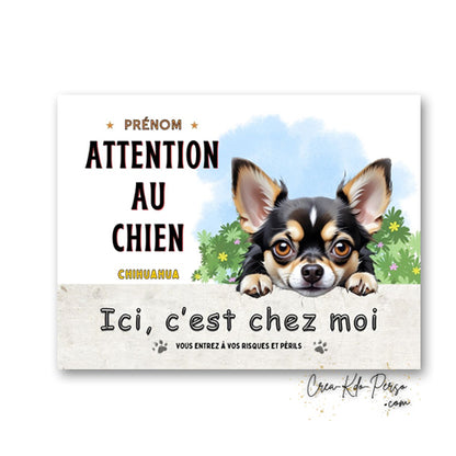 Plaque Chihuahua Attention au chien panneau de portail je monte la garde