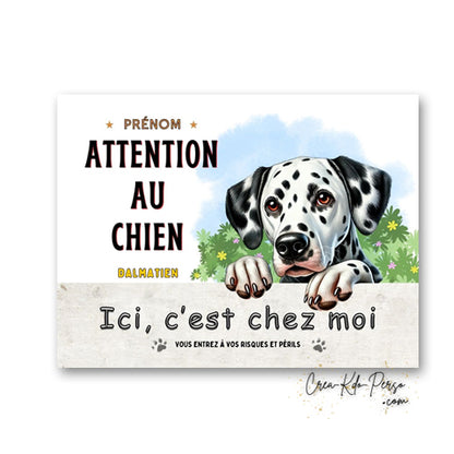 Plaque Dalmatien je monte la garde panneau de portail Attention au chien