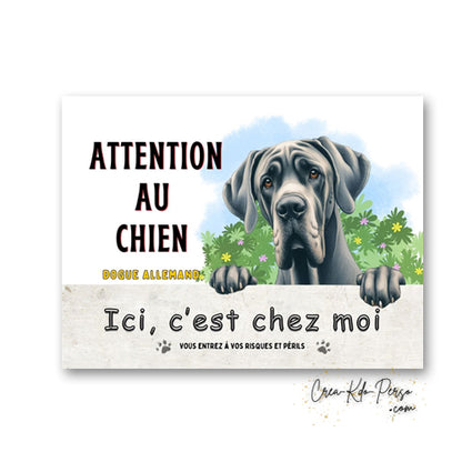 Plaque Dogue Allemand je monte la garde panneau de portail Attention au chien