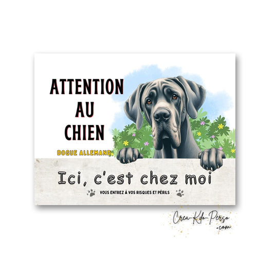 Plaque Dogue Allemand je monte la garde panneau de portail Attention au chien