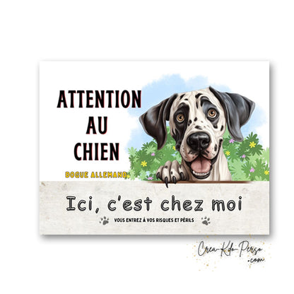 Plaque Dogue Allemand je monte la garde panneau de portail Attention au chien