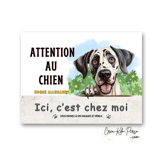 Plaque Dogue Allemand je monte la garde panneau de portail Attention au chien