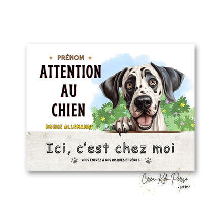 Plaque Dogue Allemand je monte la garde panneau de portail Attention au chien
