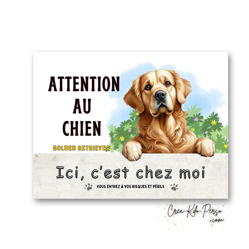 Plaque Golden Retriever panneau de portail Attention au chien