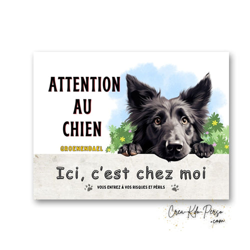 Plaque Groenendael Attention au chien panneau de portail