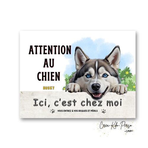Plaque Husky panneau de portail Attention au chien