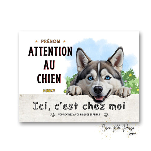 Plaque Husky panneau de portail Attention au chien