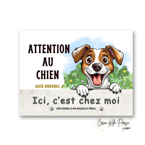 Plaque Jack Russell Attention au chien panneau de portail
