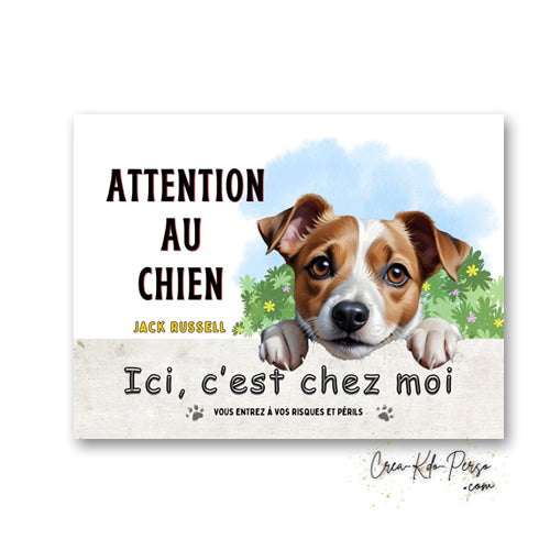 Plaque Jack Russell Attention au chien panneau de portail