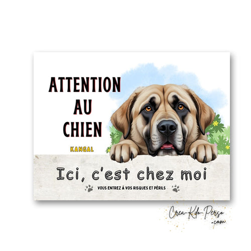Plaque Kangal Panneau de portail Attention au chien ici c'est chez moi