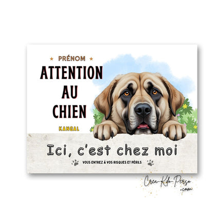 Plaque Kangal Panneau de portail Attention au chien ici c'est chez moi