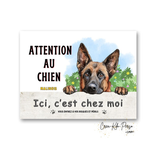 Plaque de portail Malinois Attention au chien panneau