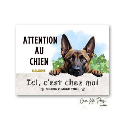 Plaque de portail Malinois Attention au chien panneau