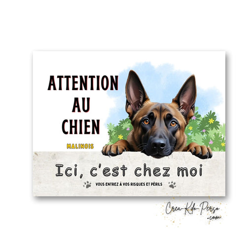 Plaque de portail Malinois Attention au chien panneau