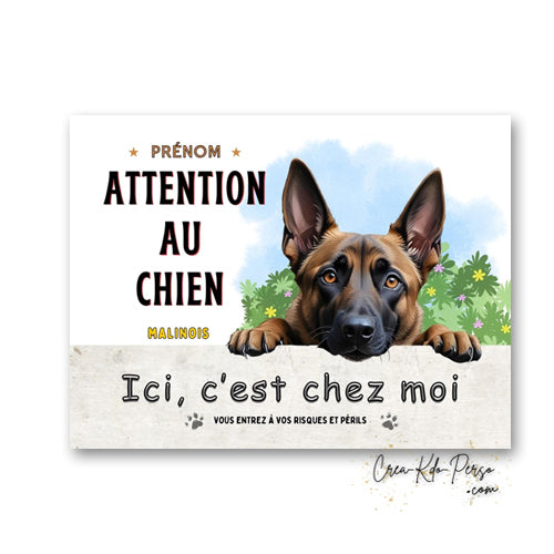 Plaque de portail Malinois Attention au chien panneau