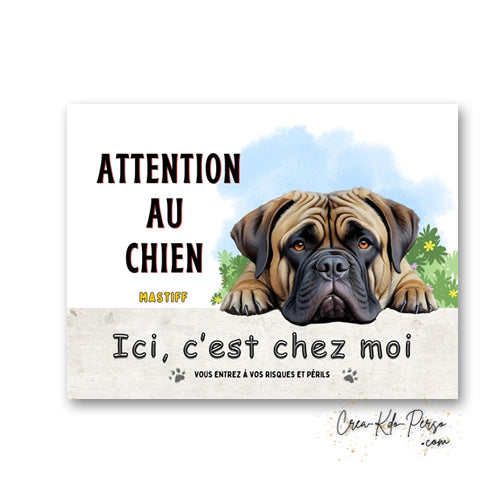 Plaque Mastiff panneau de portail Attention au chien