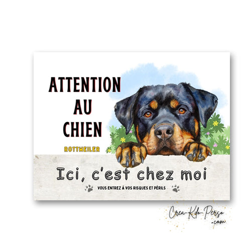 Plaque de portail Rottweiler Attention au chien panneau je monte la garde