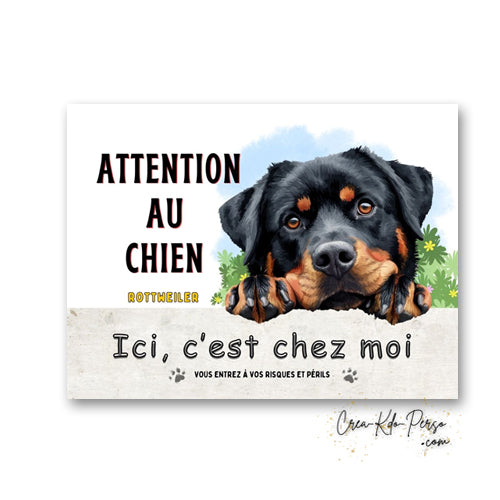 Plaque de portail Rottweiler Attention au chien panneau je monte la garde