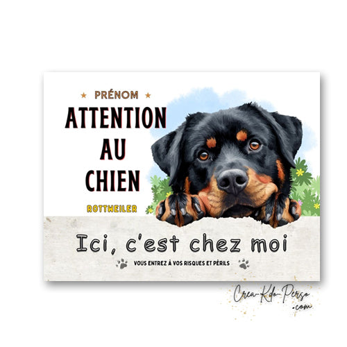 Plaque de portail Rottweiler Attention au chien panneau je monte la garde
