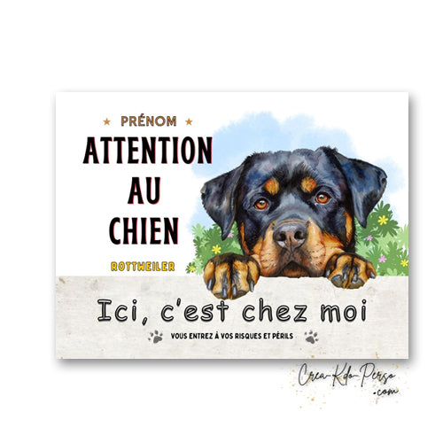 Plaque de portail Rottweiler Attention au chien panneau je monte la garde