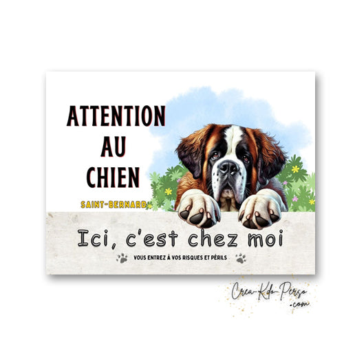 Plaque de portail Saint-Bernard Attention au chien panneau je monte la garde