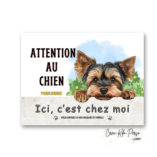 Plaque Yorkshire Attention au chien panneau de portail je monte la garde