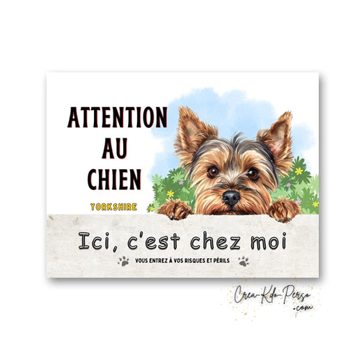 Plaque Yorkshire Attention au chien panneau de portail je monte la garde