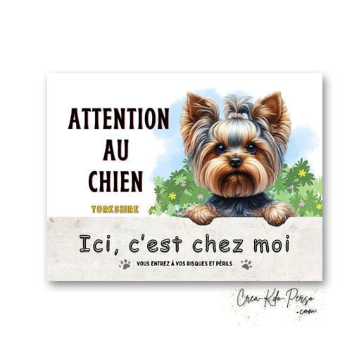 Plaque Yorkshire Attention au chien panneau de portail je monte la garde