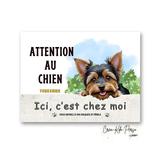 Plaque Yorkshire Attention au chien panneau de portail je monte la garde