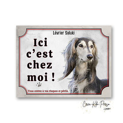 Plaque levrier saluki Attention au chien panneau de portail je monte la garde
