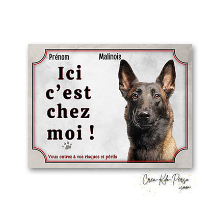 Plaque de portail Malinois Attention au chien panneau je monte la garde