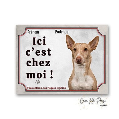 Plaque Podenco Attention au chien panneau de portail je monte la garde