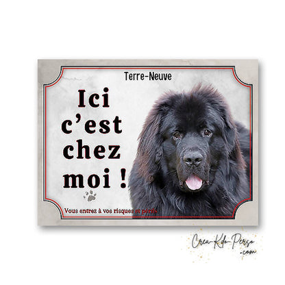 Plaque Terre neuve Attention au chien panneau de portail je monte la garde