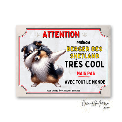 Plaque Berger des shetland très cool mais pas avec tout le monde panneau humour Attention au Chien