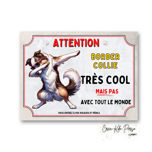 Plaque Border Collie très cool mais pas avec tout le monde panneau humour Attention au Chien