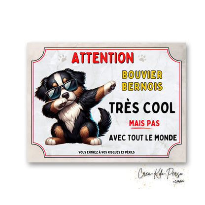 Plaque Bouvier Bernois très cool mais pas avec tout le monde panneau humour Attention au Chien