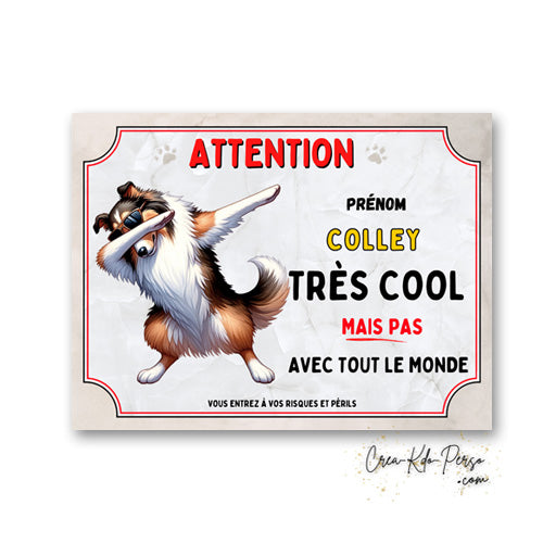 Plaque Colley très cool mais pas avec tout le monde panneau humour pancarte Attention au Chien je monte la garde personnalisable