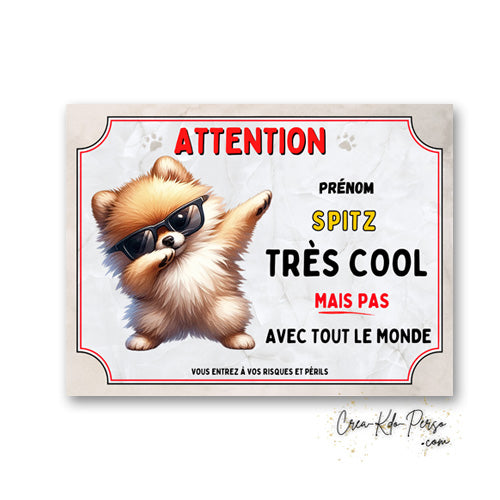 Plaque Spitz très cool mais pas avec tout le monde panneau humour Attention au Chien personnalisé