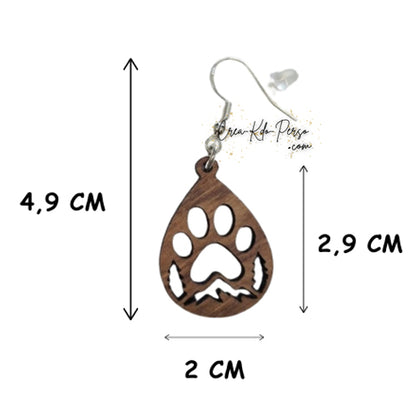 Boucles d'oreilles Goutte Patte d'Animal & Forêt en Contreplaqué de Bois – Bijoux Nature & Aventure