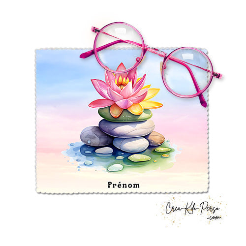 Essuie-lunette Chiffonnette personnalisable galet et fleur Zen Attitude