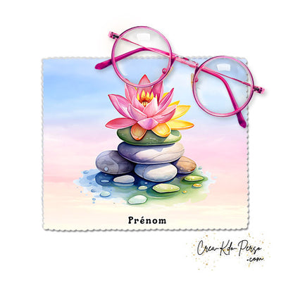 Essuie-lunette Chiffonnette personnalisable galet et fleur Zen Attitude