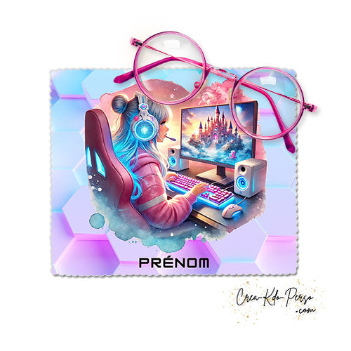 Essuie-lunette Chiffonnette personnalisable gaming fille en session de jeu vidéo