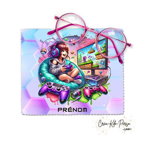 Essuie-lunette Chiffonnette personnalisable gaming fille avec manette de jeu vidéo