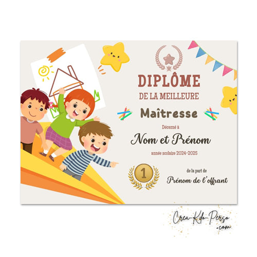 Diplôme à personnaliser cadeau maitresse maitre