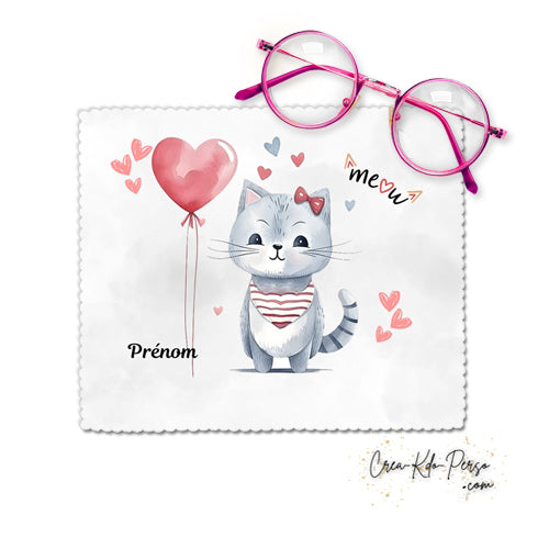 Chiffon à lunettes chat chaton ballon cœur rouge personnalisé