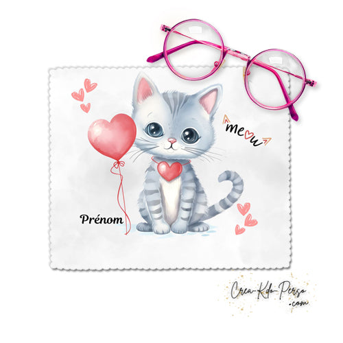 Chiffon à lunettes motif chat chaton ballon cœur rouge personnalisé