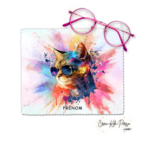 Chiffon à lunettes portrait chat superstar avec lunettes et taches colorées
