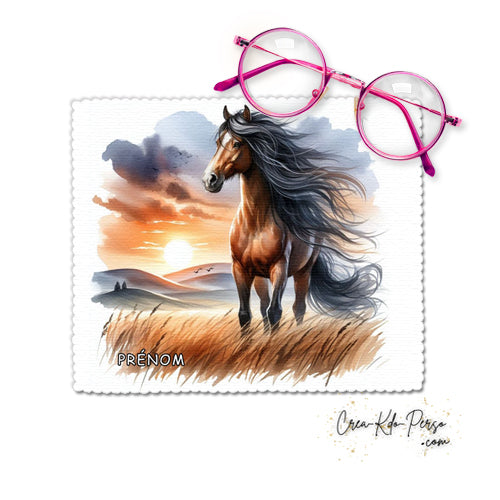 Chiffonnette chiffon essui lunettes motif Cheval  aquarelle personnalisé